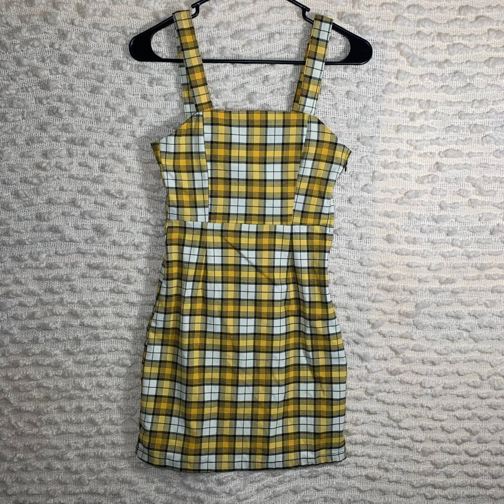 HM WOMENS SIZE 0 X SMALL DRESS PLAID YELLOW BLACK CLUELESS‎ 2000S VINTAGE SCHOOL